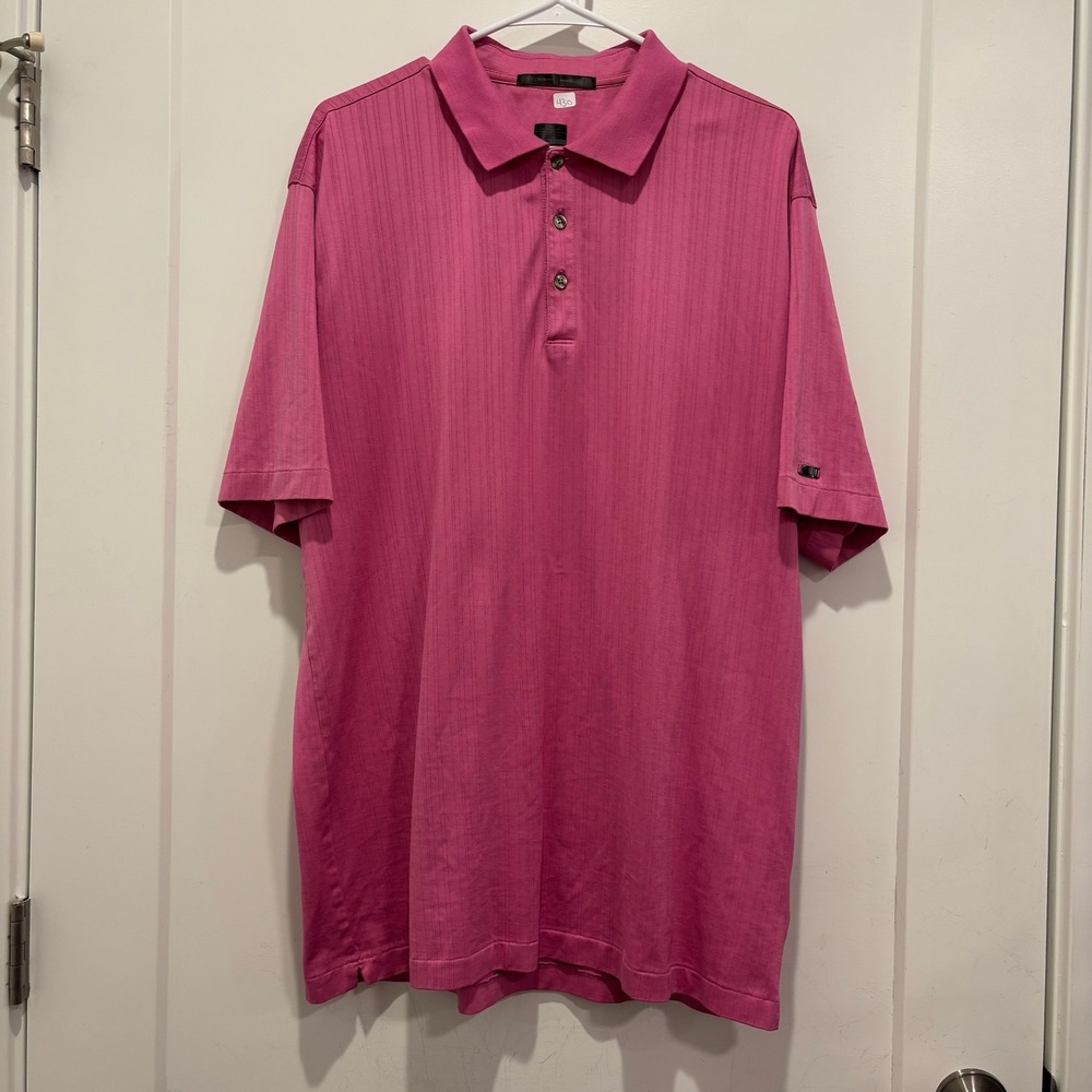 Nike Tiger Woods Collection Dri-FIT Master Golf Polo Pink‎ Stripe Mens Size XL